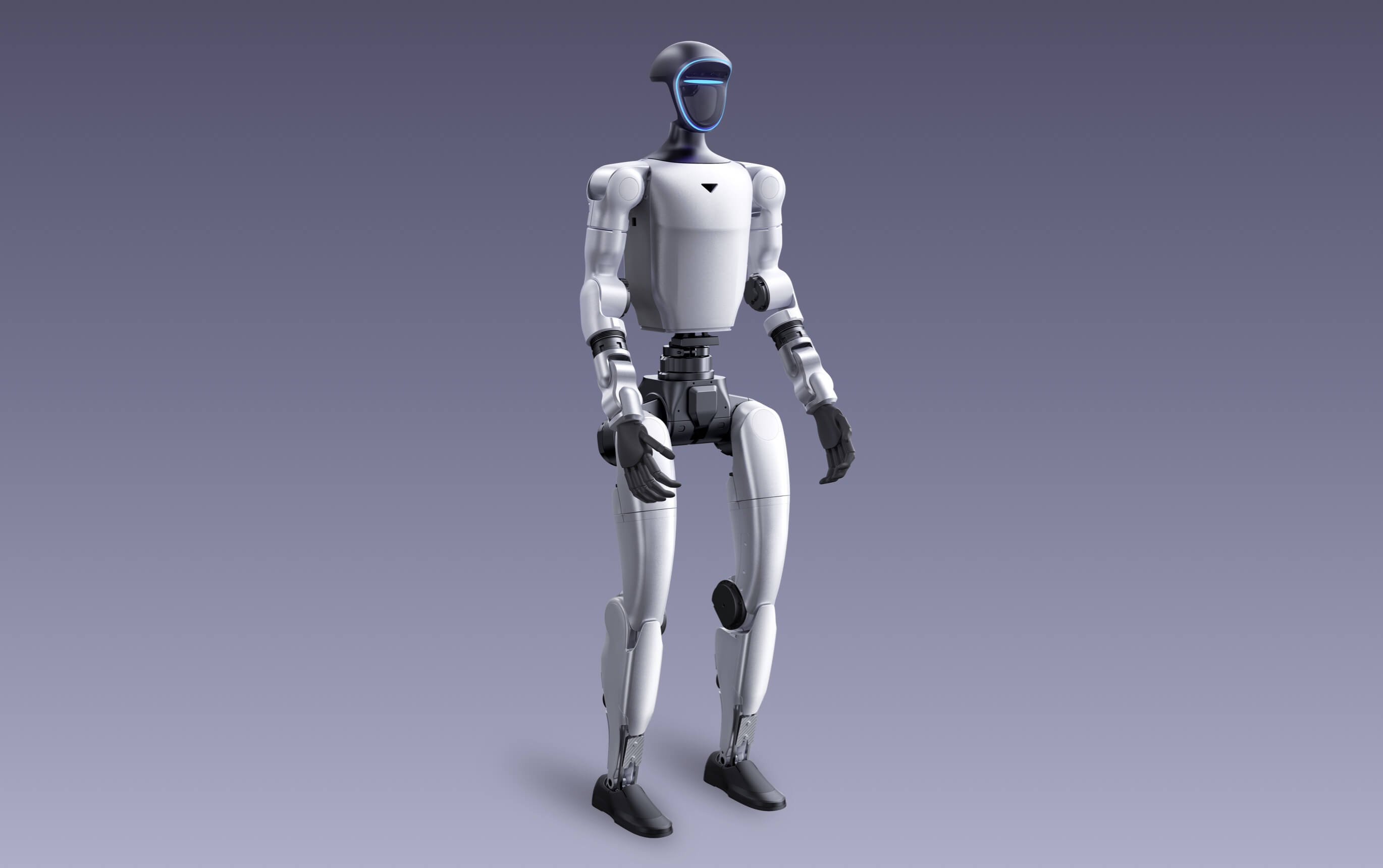 The Unitree G1 bipedal humanoid robot standing in a full-body studio shot